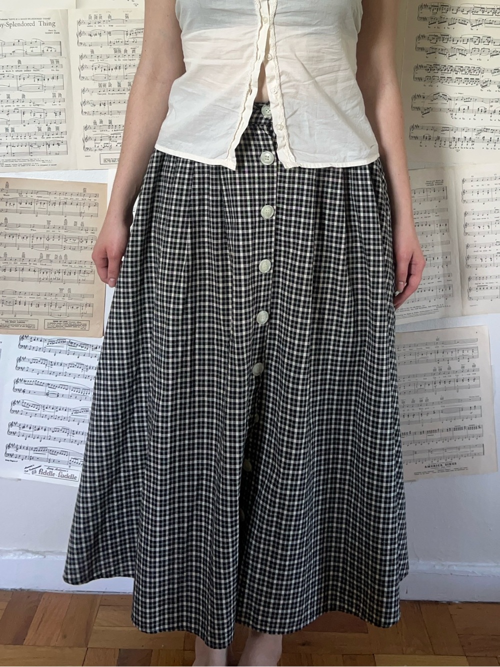 Gingham Button-Front Maxi Skirt - Black & White